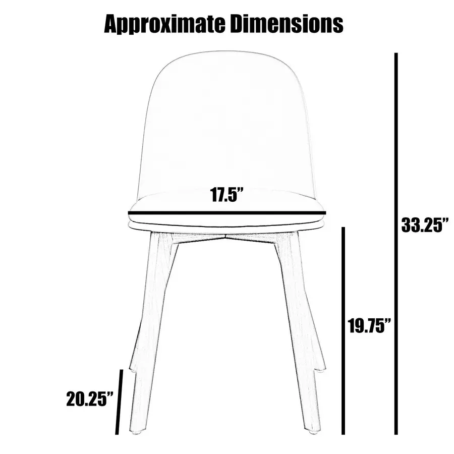 Illustration of a chair with labeled approximate dimensions.
